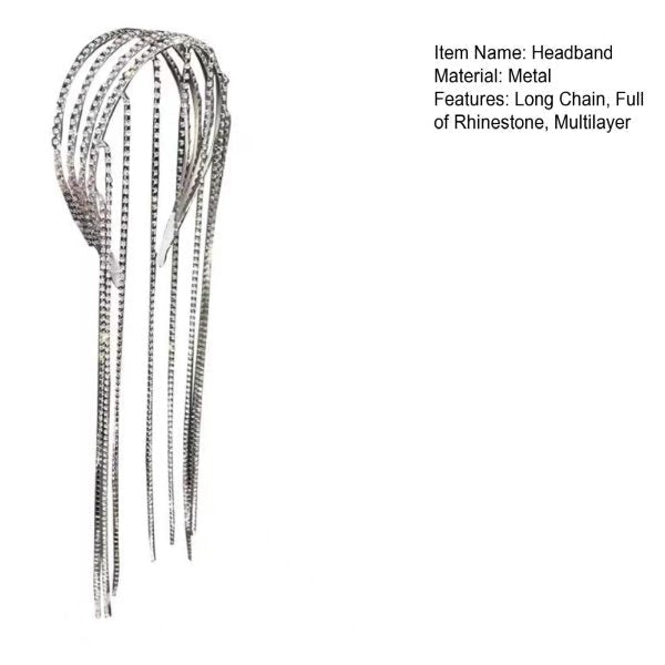 Full Rhinestone Long Tassel Headband